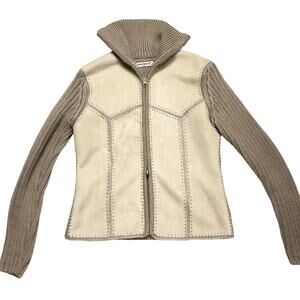 Euro vintage Faux Suede knit double zip up size M